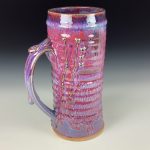 Big Handmade Stoneware Coffee Mug: Purple Red Glaze, Slip Dotted Wiggle Bump Pottery Tea Mug - item 3719