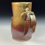 Handmade Ceramic Coffee Mug: Iron Red with White Ash Bamboo Slip Bump Stoneware Pottery - item 3777 - Image 2