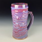 Large Handmade Stoneware Coffee Mug: Purple Red Glaze, Bamboo Wiggle- item 3729 - Image 3