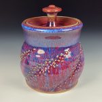 Handmade stoneware art ceramic pottery sugar jar - red purple dotted item 3889