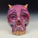 Handmade Stoneware Wheel-Thrown Skull Sculpture: Red Art Pottery Decoration - item 3879