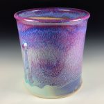 Large Handmade Stoneware Utensil Holder: Purple Red Blue Glaze Bump Pottery Vase - item 3835