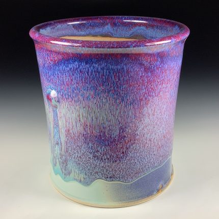 Large Handmade Stoneware Utensil Holder: Purple Red Blue Glaze Bump Pottery Vase - item 3835
