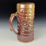 Large Handmade Stoneware Coffee Mug: Purple Red Glaze, Bamboo Wiggle - item 3728