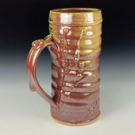 Large Handmade Stoneware Coffee Mug: Purple Red Glaze, Bamboo Wiggle - item 3728