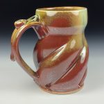 Handmade Stoneware Coffee Mug: Iron Red with White Ash Glaze, Twisted - item 3770