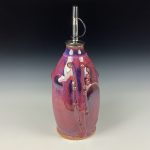 Handmade Ceramic Olive Oil Dispenser: Purple Red Glazed with Bamboo Slip-Trail Bump Stoneware Cruet - item 3755 - Image 2