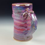 Handmade Stoneware Coffee Mug: Purple Red Glaze, Slip Dotted Bump Wiggle Pottery Tea Mug - item 3797 - Image 2