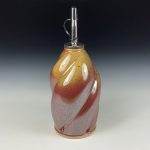 Handmade Ceramic Olive Oil Dispenser: Iron Red with White Ash Twisty Stoneware Cruet - item 3748 - Image 2