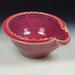 Handmade Ceramic Stoneware Spiral Deep Spoon Rest - Deep Red Glaze with Dotted Rim - item 3872