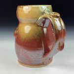 Handmade Ceramic Coffee Mug: Iron Red with White Ash Bamboo Slip Bump Stoneware Pottery - item 3786 - Image 2