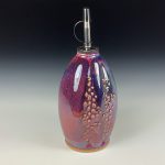 Handmade Ceramic Olive Oil Dispenser: Purple Red Slip-Dotted Bump Stoneware Cruet - item 3742