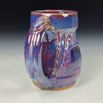 Handmade Ceramic Coffee Mug:  Purple Red Slip Trail Dot Bamboo Stoneware Pottery - item  3850 - Image 2