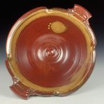 Handmade ceramic artisanal pottery bowls dinnerware stoneware serving bowls centerpiece - Large iron red with white ash twisted rim with handles 3682