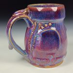 Handmade Ceramic Coffee Mug:  Purple Red Slip Trail Dot Bamboo Stoneware Pottery - item 3864