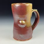 Handmade Ceramic Coffee Mug: Iron Red with White Ash Bamboo Slip Bump Stoneware Pottery- 3782 - Image 3