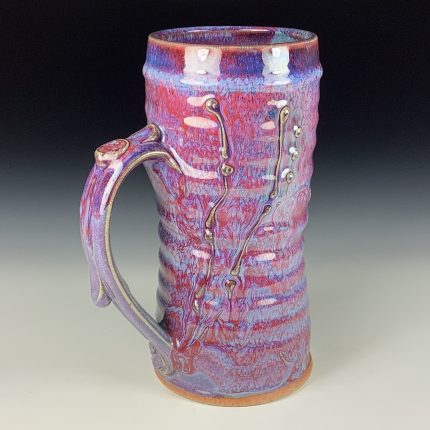 Large Handmade Stoneware Coffee Mug: Purple Red Glaze, Bamboo Wiggle- item 3729