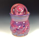 Handmade stoneware art ceramic pottery sugar jar - red purple twist item  3887 - Image 3