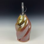 Handmade Ceramic Olive Oil Dispenser: Iron Red with White Ash Twisty Stoneware Cruet - item 3748