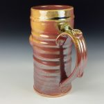 Big Handmade Stoneware Coffee Mug: Iron Red with White Ash Glaze, Guitar Slip Wiggle Pottery Tea Mug - item 3726 - Image 2
