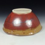 Handmade ceramic artisanal pottery bowls dinnerware stoneware serving bowls centerpiece - iron red with white ash scalloped rim serving bowl 3678 - Image 3
