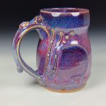 Handmade Ceramic Coffee Mug:  Purple Red Slip Trail Dot Bamboo Stoneware Pottery - item 3852