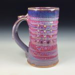Handmade Ceramic Coffee Mug:  Purple Red Slip Trail Dot Bump Stoneware Pottery - item 3799