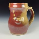 Handmade Stoneware Coffee Mug: Iron Red with White Ash Glaze, Slip Dotted, Bump Pottery Tea Mug - item 3639