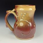 Handmade Stoneware Coffee Mug: Iron Red with White Ash Glaze, Bamboo Slip-Trailed Bump Pottery Tea Mug - item 3641