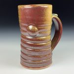Handmade Ceramic Coffee Mug: Iron Red with White Glazed, Slip Dotted, Wiggle, Bump Stoneware Pottery - item 3792 - Image 3