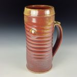 Big Handmade Stoneware Coffee Mug: Iron Red with White Ash Glaze, Slip Dotted Wiggle Bump Pottery Tea Mug - item 3724 - Image 3