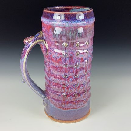 Large Handmade Stoneware Coffee Mug: Purple Red Glaze, Wiggle Bump - item 3714