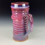 Large Handmade Stoneware Coffee Mug: Purple Red Glaze, Bamboo Slip Trail Wiggle Bump - item 3715 - Image 2