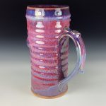 Large Handmade Stoneware Coffee Mug: Purple Red Glaze, Bamboo Slip Trail Wiggle Bump - item 3713 - Image 2