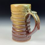 Handmade Stoneware Coffee Mug: Iron Red with White Ash Glaze, Slip Dotted Bump Wiggle Pottery Tea Mug - item 3795 - Image 2