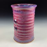 Handmade Stoneware Utensil Holder: Red Glaze Wiggle Bump Pottery Vase - item 3840