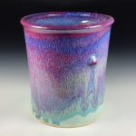Large Handmade Stoneware Utensil Holder: Purple Red Blue Glaze Bump Pottery Vase - item 3835 - Image 2