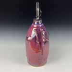 Handmade Ceramic Olive Oil Dispenser: Purple Red Bamboo Slip-Trail Bump Stoneware Cruet - item 3745