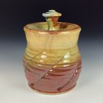 Handmade stoneware art ceramic pottery sugar jar - iron red with white ash twist item  3888 - Image 2