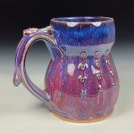 Handmade Stoneware Coffee Mug: Purple Red Glaze, Slip Dotted Bump Pottery Tea Mug - item 3860