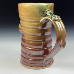 Handmade Ceramic Coffee Mug: Iron Red with White Ash Glazed, Slip Dotted, Wiggle, Bump Stoneware Pottery - Item 3793 - Image 2