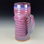 Large Handmade Stoneware Coffee Mug: Purple Red Glaze, Guitar Wiggle Bump - item 3727 - Image 2