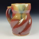 Handmade Stoneware Coffee Mug: Iron Red with White Ash Glaze, Twisted - item 3770 - Image 3