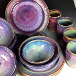 Handmade ceramic artisanal pottery dinnerware stoneware 4 plate setting - Purple item 3897 - Image 3