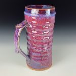 Big Handmade Stoneware Coffee Mug: Purple Red Glaze, Slip Dotted Wiggle Bump Pottery Tea Mug  - item 3723