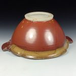 Handmade ceramic artisanal pottery bowls dinnerware stoneware serving bowls centerpiece - Large iron red with white ash twisted rim with handles 3682 - Image 3