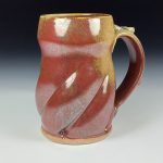 Handmade Stoneware Coffee Mug: Iron Red with White Ash Glaze, Twisted Pottery Tea Mug  - item 3758 - Image 3