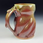 Handmade Stoneware Coffee Mug: Iron Red with White Ash Glaze, Twisted - item 3764
