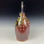 Handmade Ceramic Olive Oil Dispenser: Iron Red with White Ash Glazed with Bamboo Slip-Dotted Bump Stoneware Cruet - item 3753