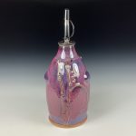 Handmade Ceramic Olive Oil Dispenser: Purple Red Glazed with Bamboo Slip-Trail Bump Stoneware Cruet - item 3752